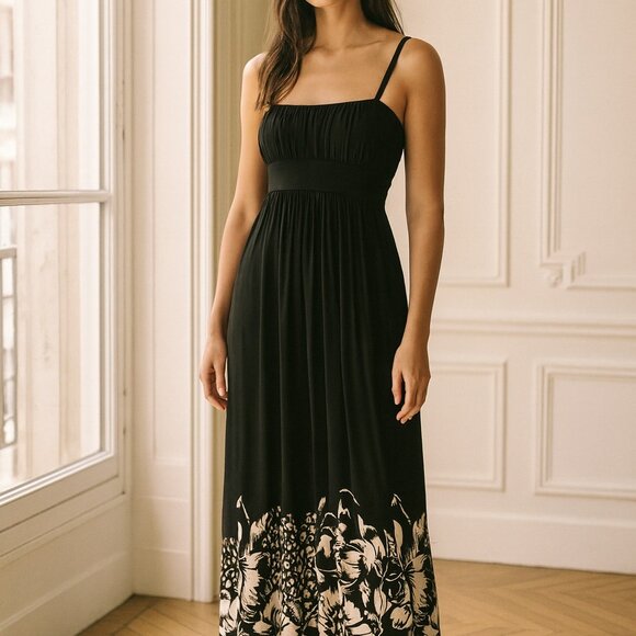 Soma Black White Floral  Border Knit Maxi Dress Small - Picture 1 of 5